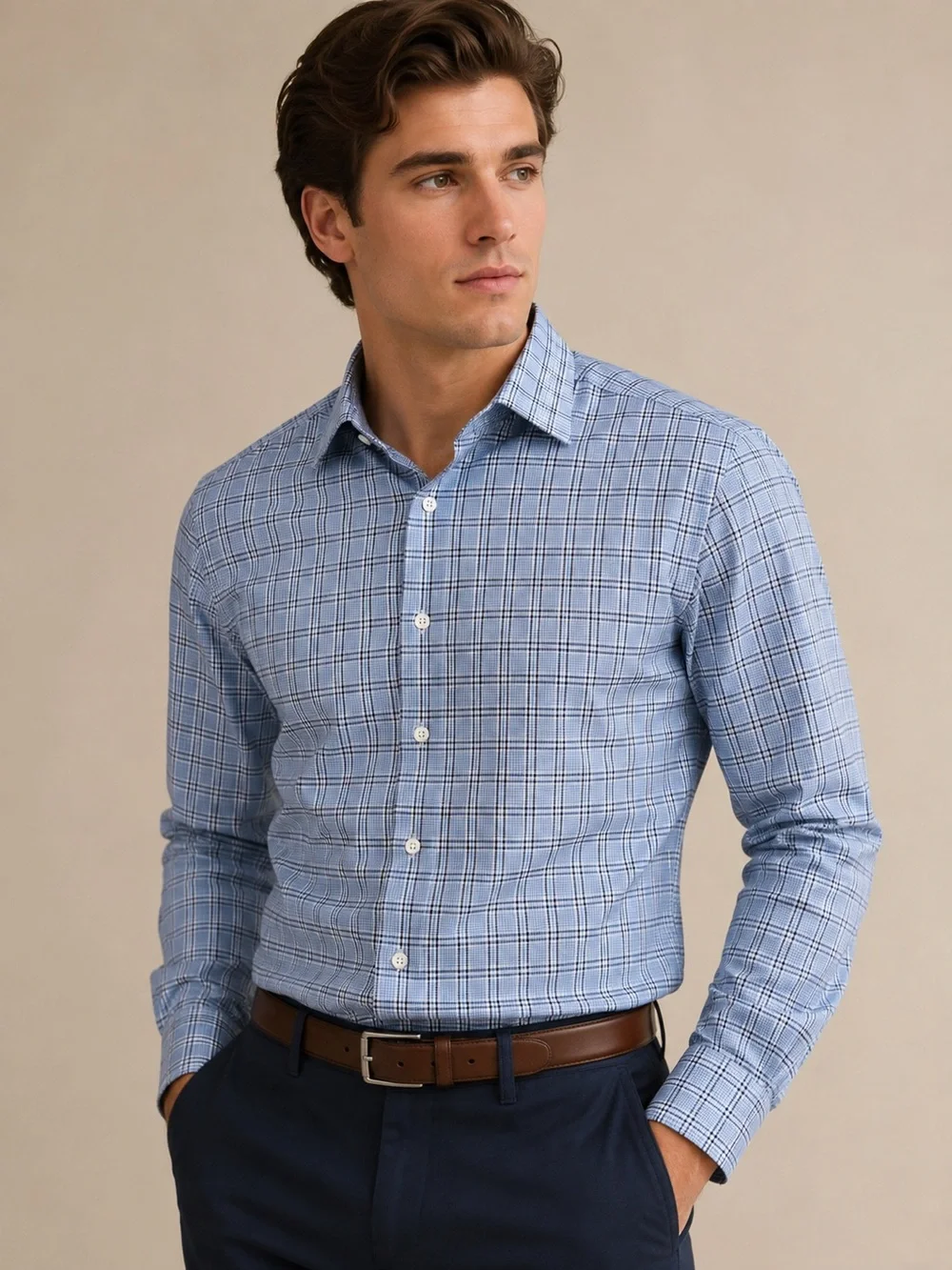 Banana Republic Men’s Tailored Fit Dress Shirt – Size Small – Light Blue Plaid